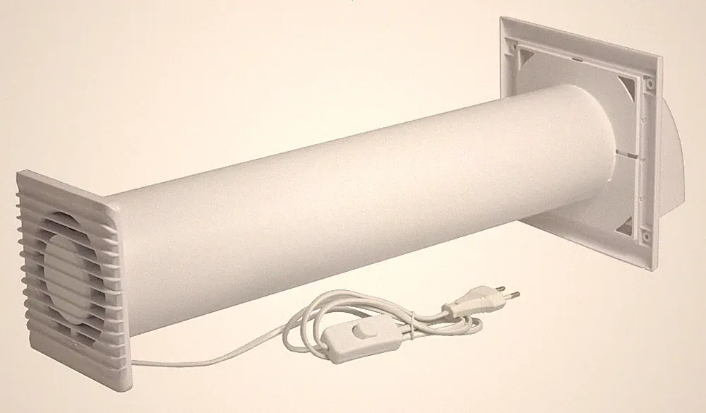 Klein Leise Lüfter Set 125mm + Lüftungsrohr + Aufnahme + Kabel - Weiß 140 m3/h