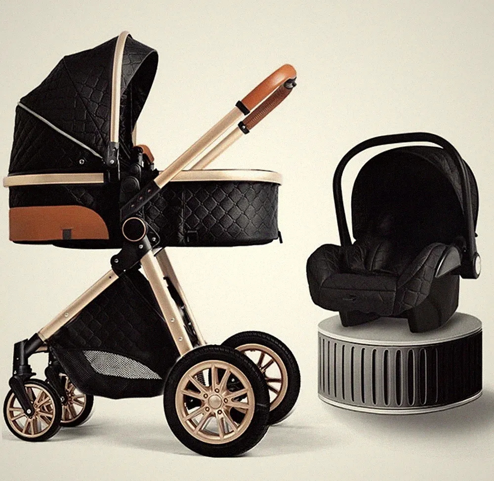 Kombi-Kinderwagen 3in1 Buggy Reisebuggy inkl. Auto - Babyschale Black DE