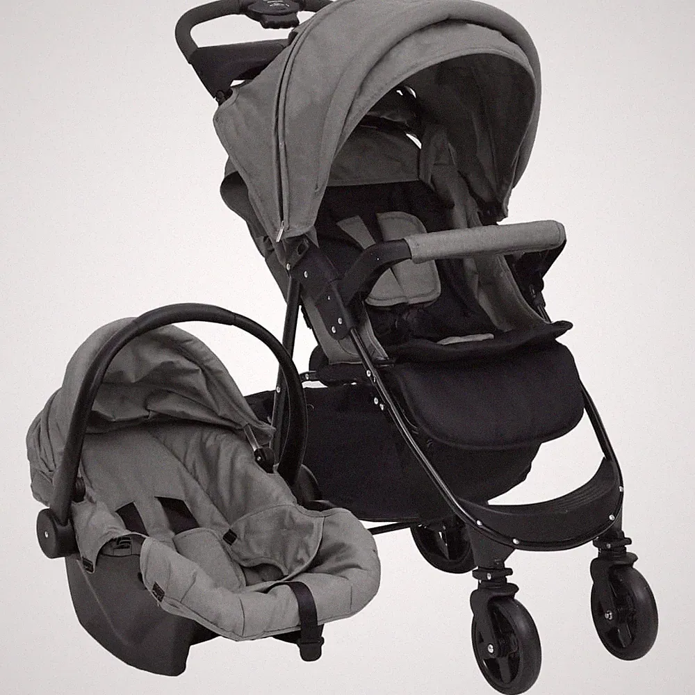 Kombi-Kinderwagen Kinderkarre 3-in-1 Kinderwagen Auto-Kindersitz Hellgrau Stahl