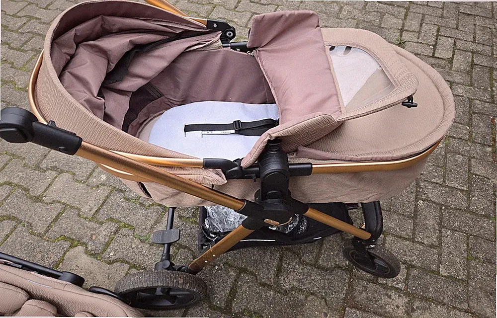 Kombikinderwagen & Sportwagen, beige, mit Babywanne, Babyschale, 5-Punkt-Gurt