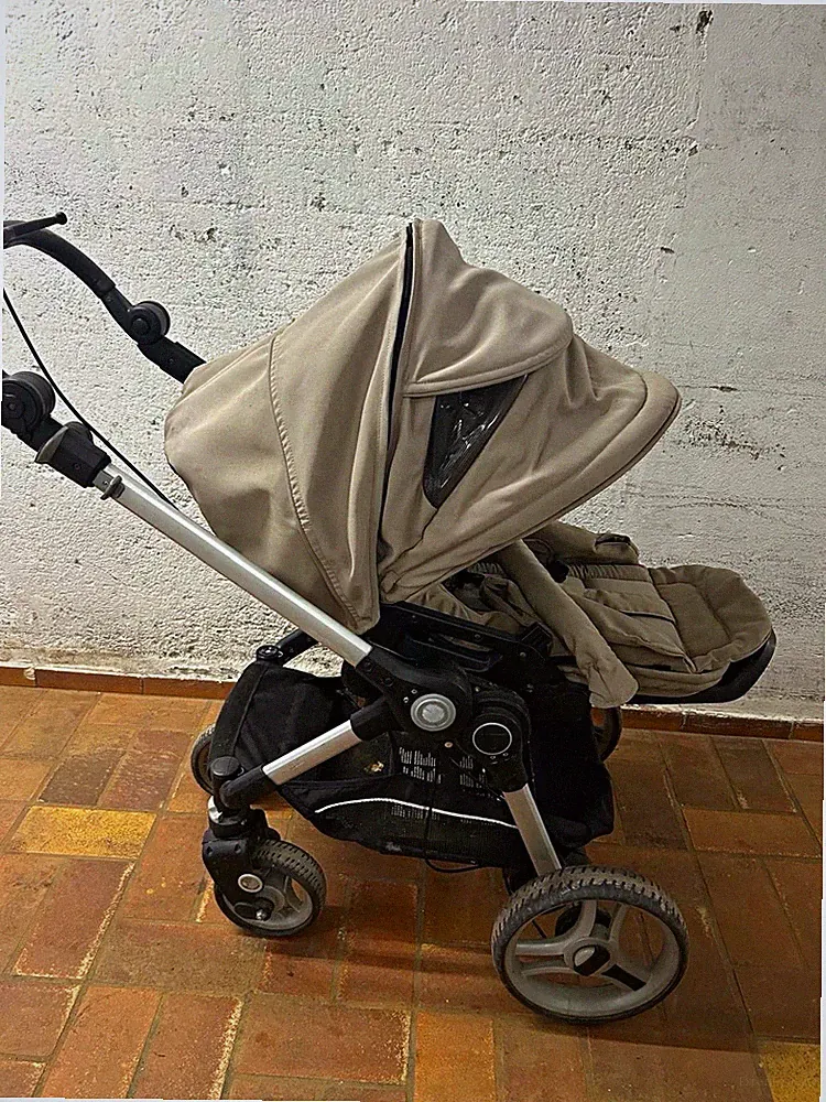 Kombikinderwagen & Sportwagen Beige/Schwarz mit Babywanne, Sportsitz, Korb