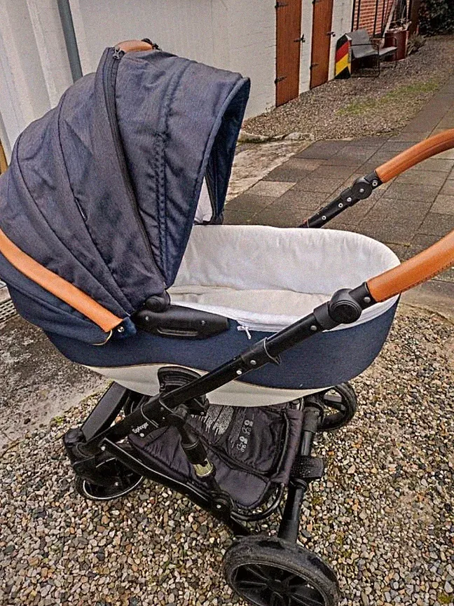Kombikinderwagen & Sportwagen Blau/braun inkl. Babyschale Zubehör