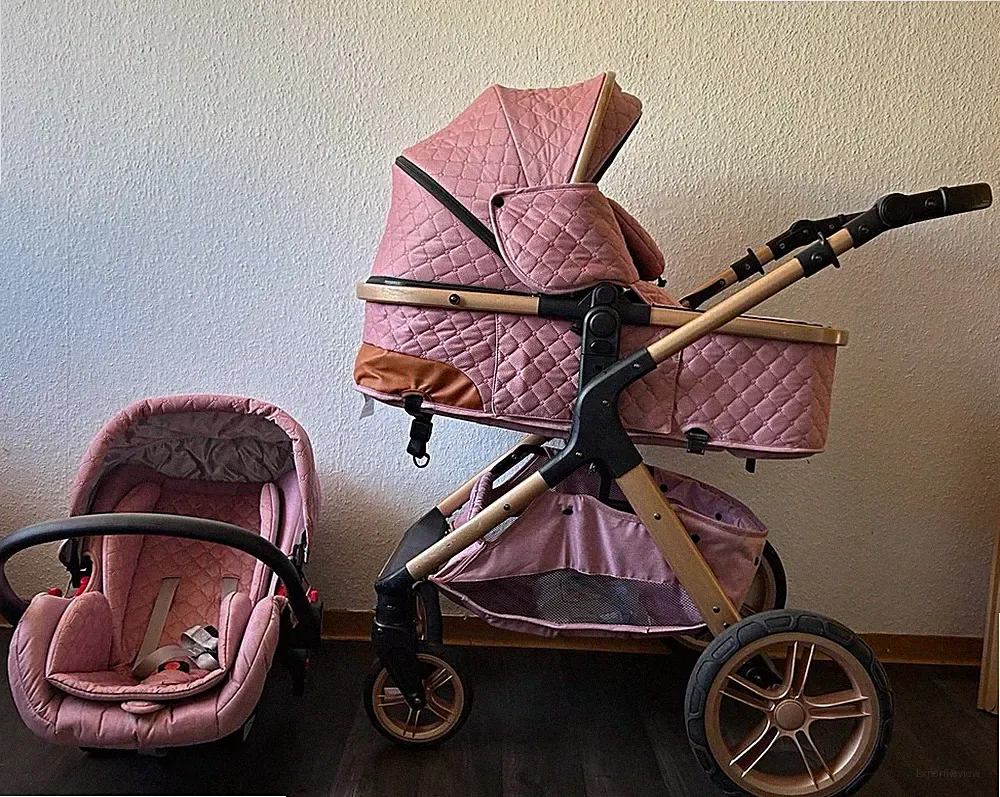 Kombikinderwagen & Sportwagen Einsitzer rosa/braun mit Babyschale & Korb