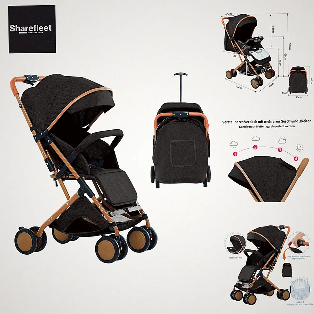 Kompakter Oxford Kinderwagen mit 3 Liegepositionen für Jungen und Mädchen