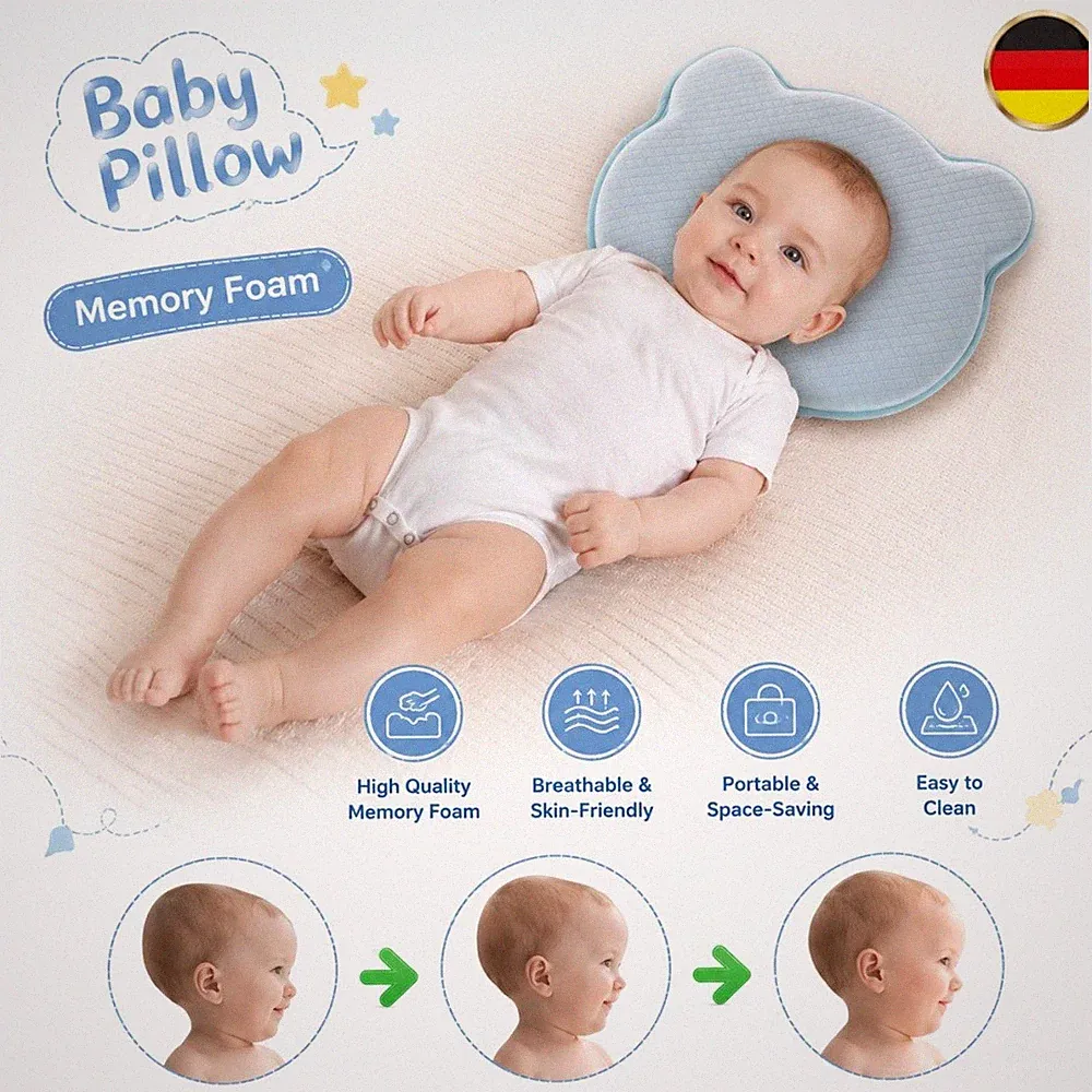 Kopfkissen Ergonomisches Memory Schaum Hypoallergen Baumwolle Kinderwagen Monate