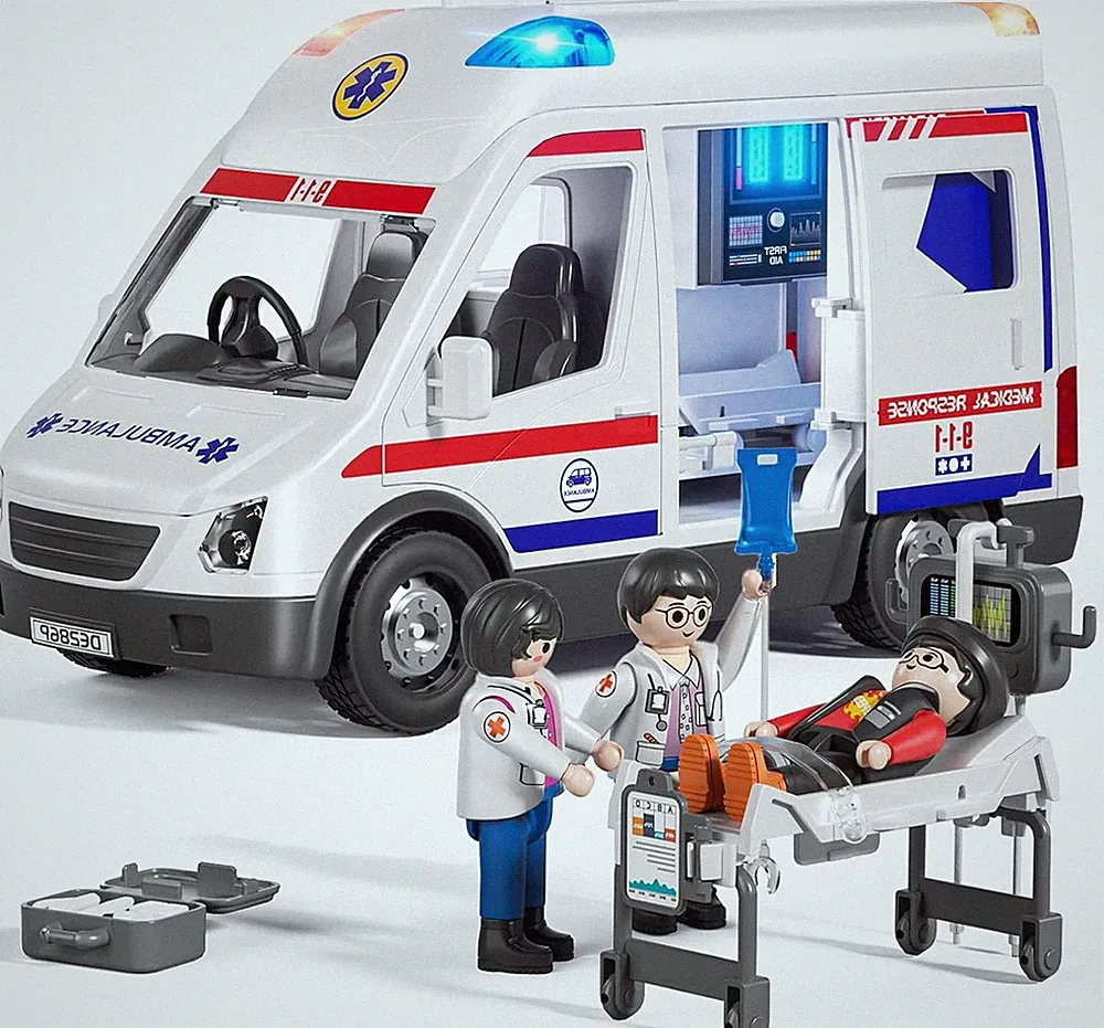 Krankenwagen Spielzeug für Kinder 3-9 Jahre mit Licht Ton Reibungsantrieb