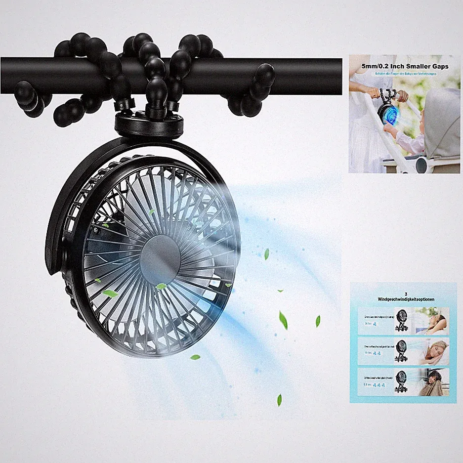 Kühlfan für Kinderwagen 360 Grad Drehbar 3 Geschwindigkeiten