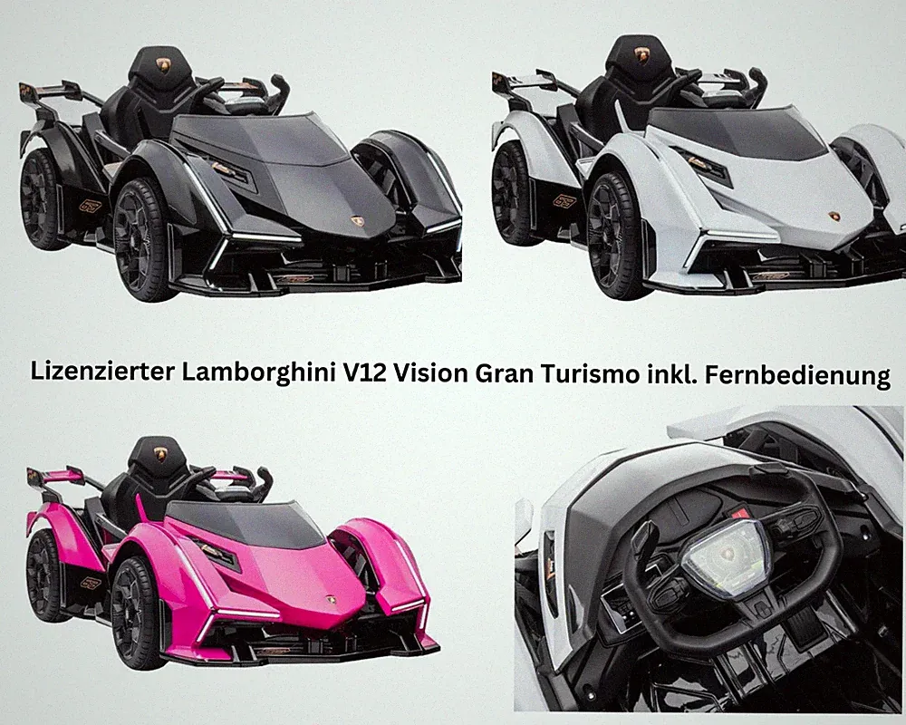 Lamborghini V12 Vision Gran Turismo Kinder Elektroauto – Lizenziert + RC, Leder