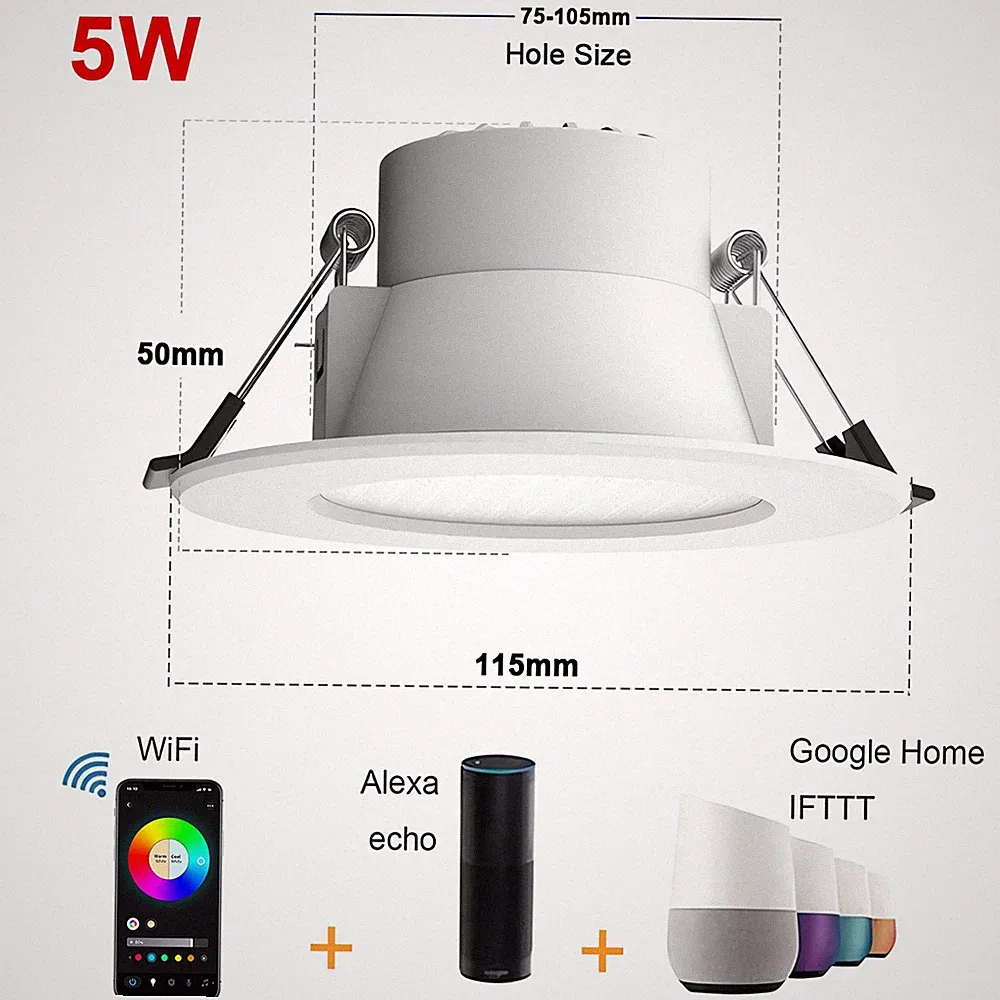 LED Einbaustrahler 5W WiFi Bluetooth RGB Einbauleuchten Decken Spot Dimmbar 230v
