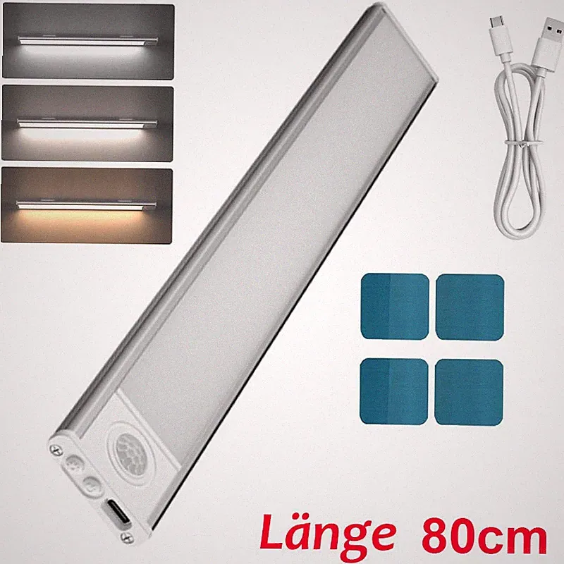 LED Unterbauleuchte 3in1-Dimmbar Mit Bewegungsmelder USB AKKU Küche Schranklampe