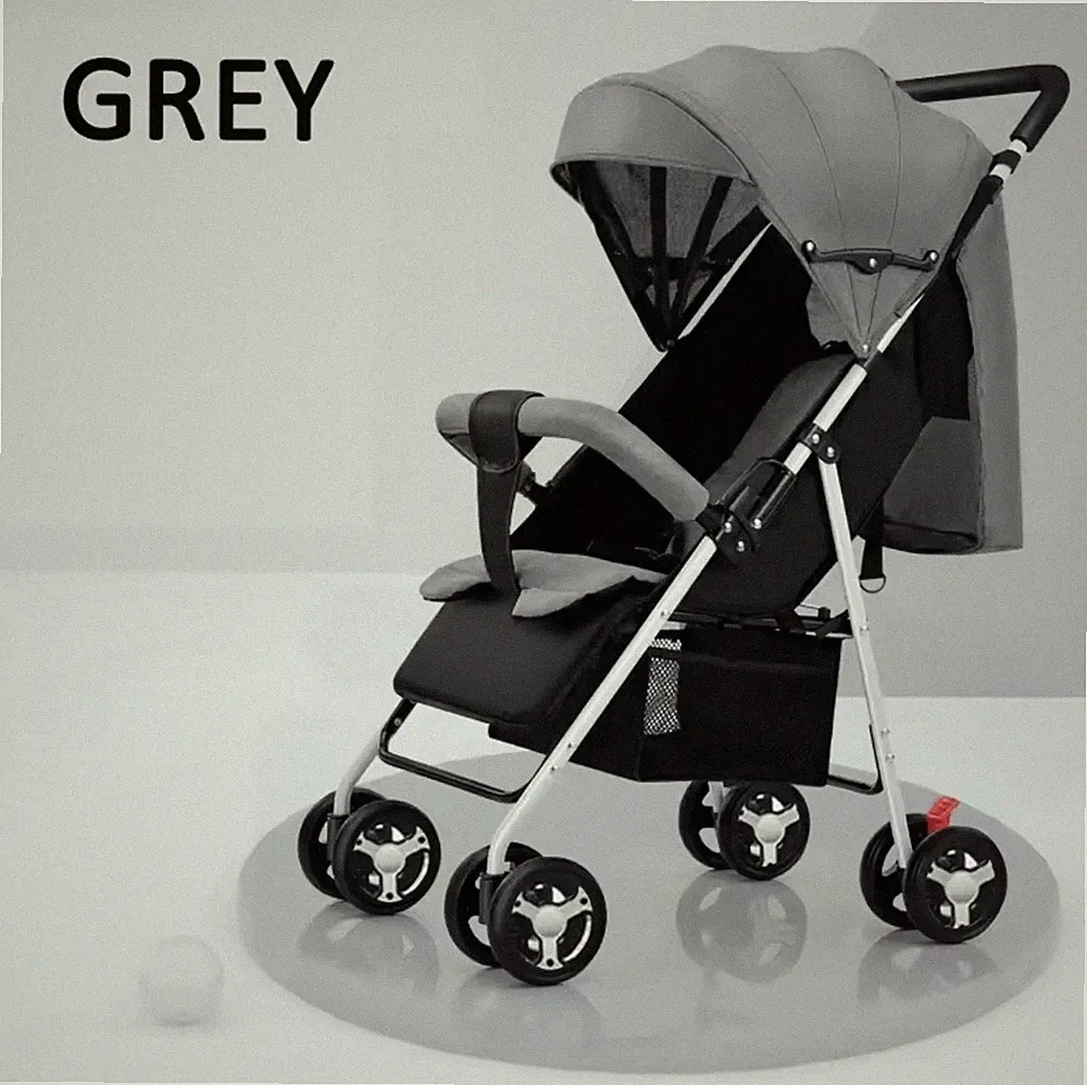 Leichter klappbarer Kinderwagen Grau, 5-Punkt-Gurt, Buggy ab Geburt, Max 30kg
