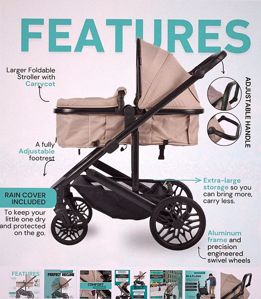 Lejoux™ Avant Baby-Kinderwagen-Reisesystem Beige – Faltbar mit Babywanne NEU!!!!