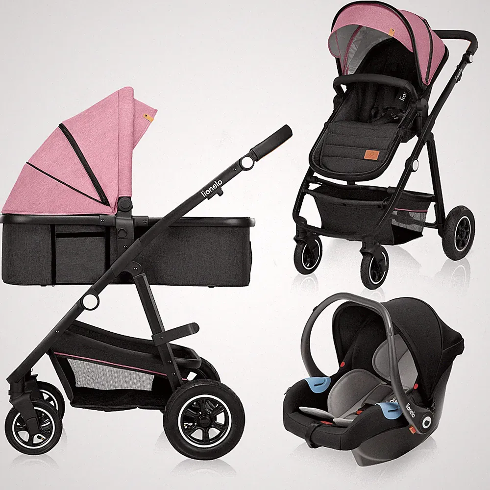LIONELO® 3-in-1 Kinderwagen Kombi Auto-Kinderwagen 🔸Rosa Rosa