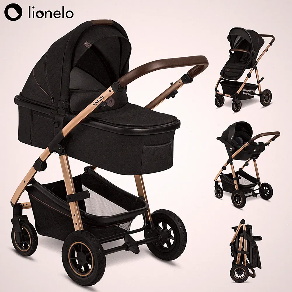 LIONELO® 3-in-1 Kinderwagen Kombikinderwagen Auto-Baby 🔸 Schwarz Onyx
