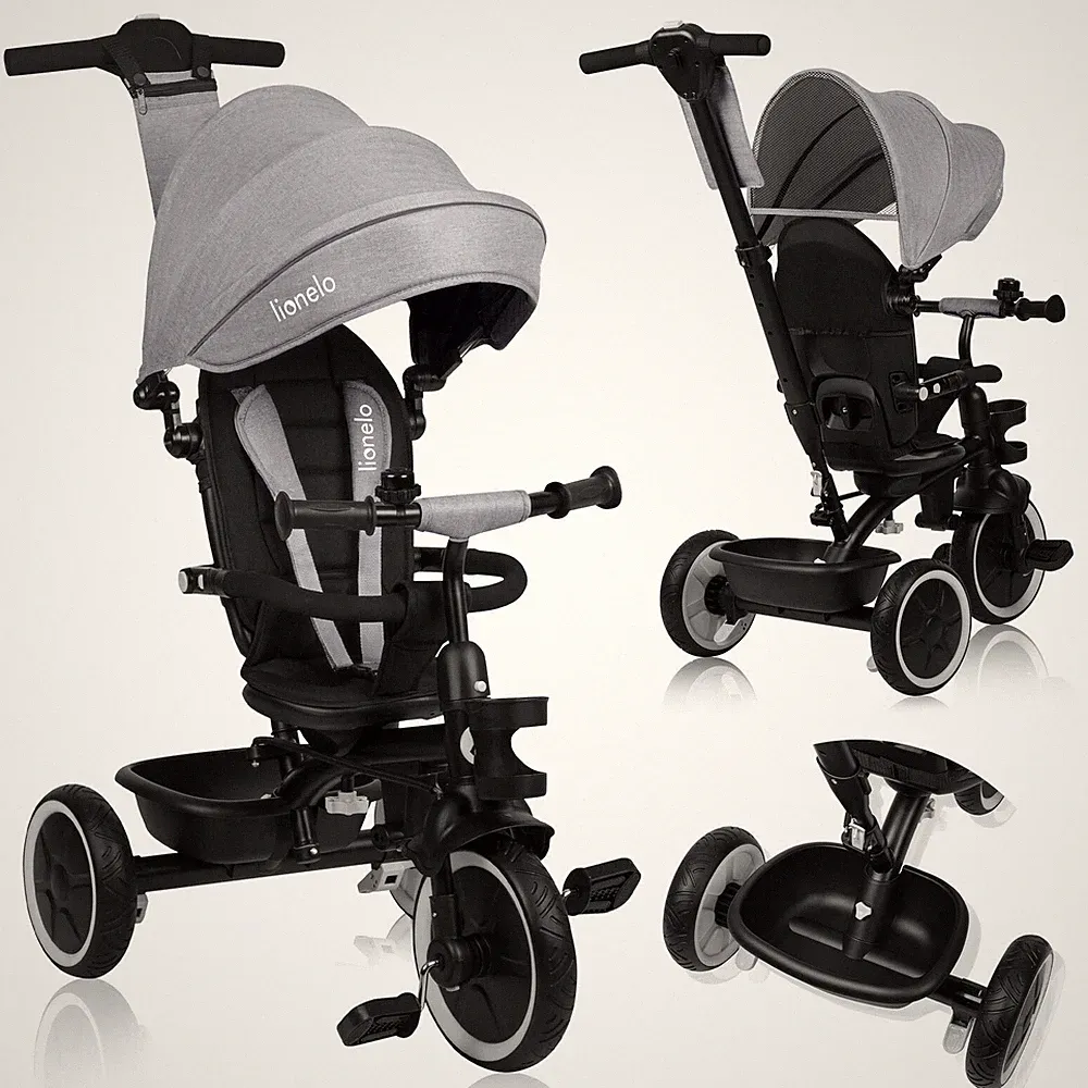 Lionelo Berry Dreirad und Kinderwagen bis 25 kg 360° Drehsitz grau