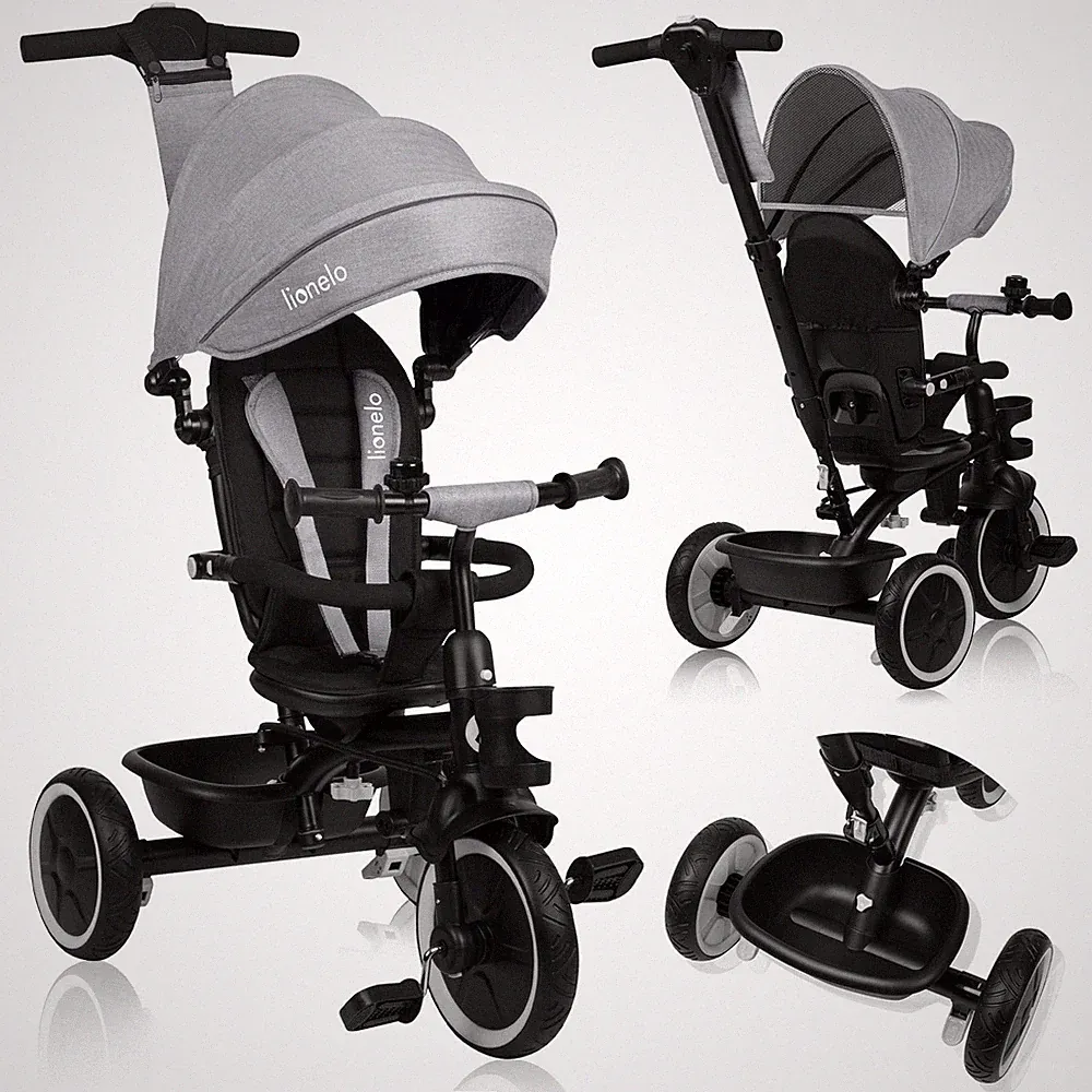 Lionelo Berry Dreirad und Kinderwagen bis 25 kg Dreirad 360° drehbar grau