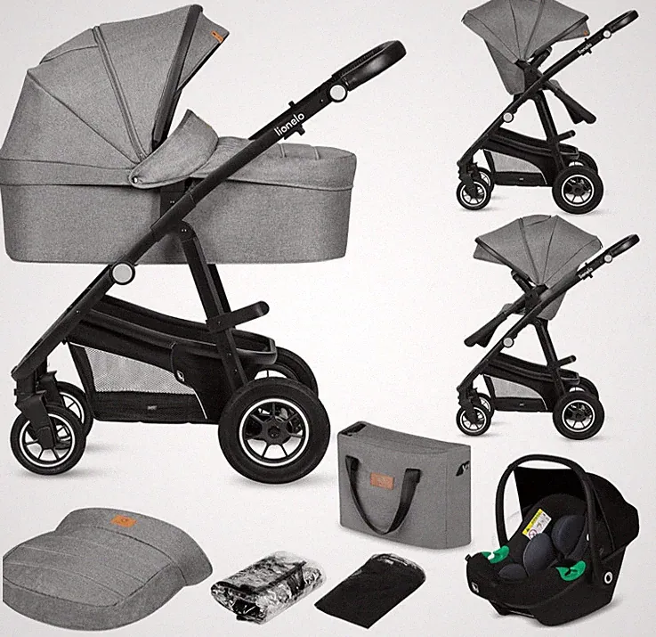 LIONELO BIANKA Kinderwagen 3 in 1 bis 22 kg Babywanne Autositz, Grau