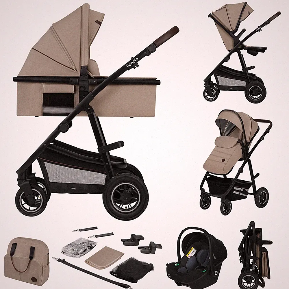 LIONELO® Kinderwagen 3 in 1 Kombikinderwagen Auto- Babyschale 🔸 Biege