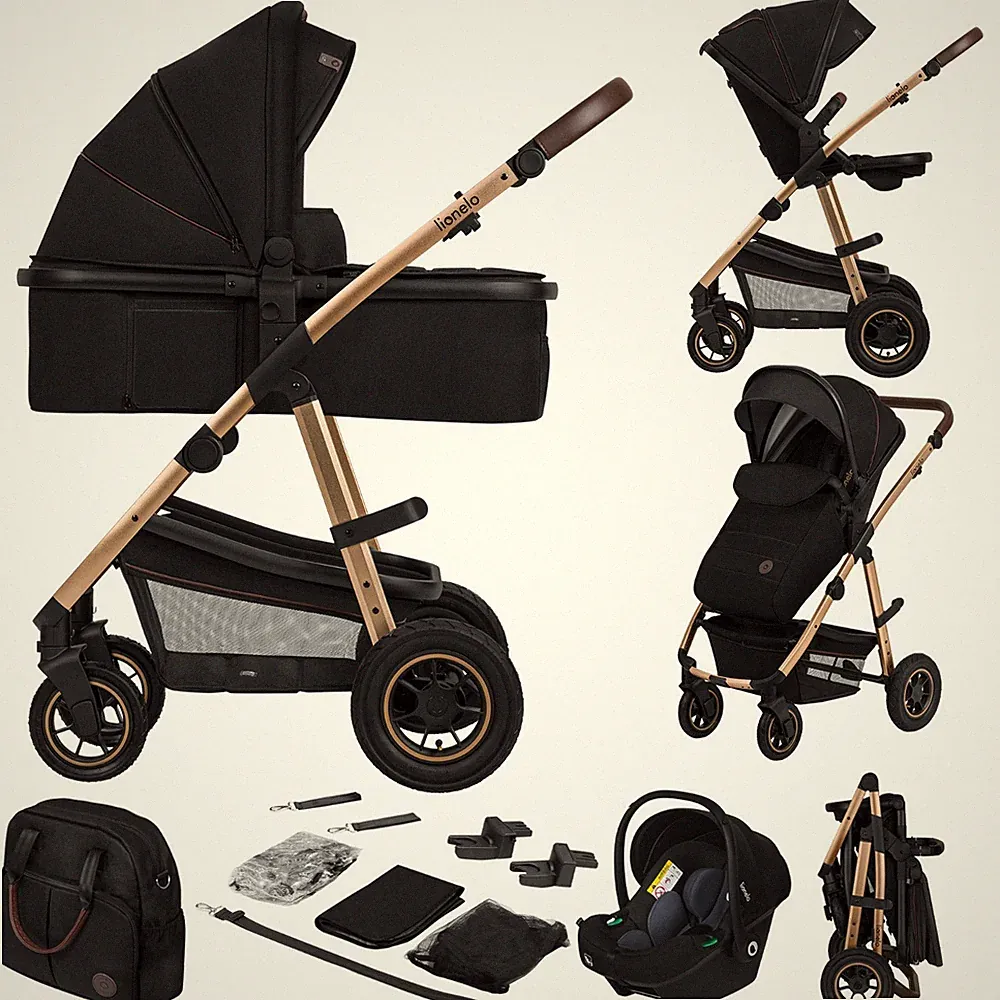 LIONELO® Kinderwagen 3 in 1 Kombikinderwagen Auto- Babyschale 🔸 Black Onyx