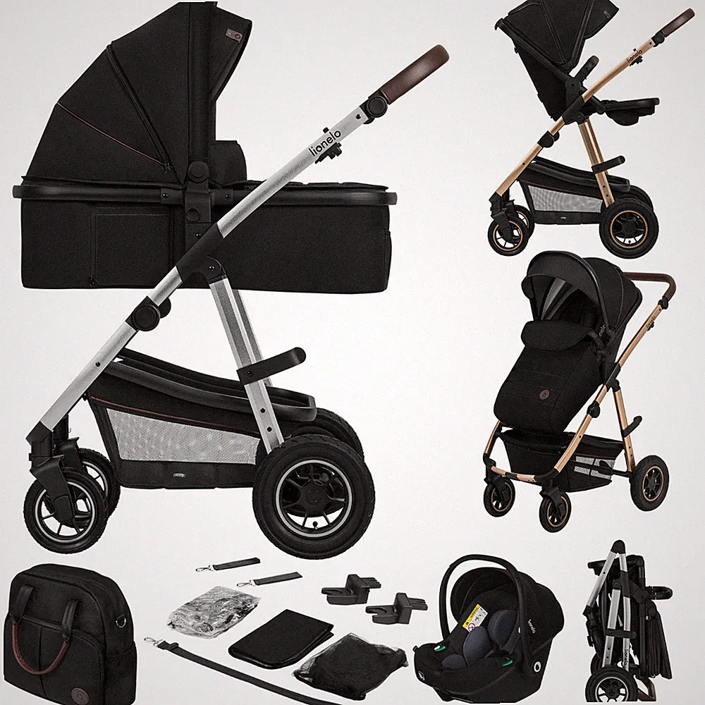 LIONELO® Kinderwagen 3 in 1 Kombikinderwagen Auto- Babyschale 🔸 Schwarz