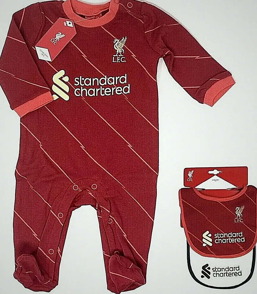LIVERPOOL FC BABY GROW SCHLAFANZUG STRAMPLER SPIELEN FUSSBALL KINDERWAGEN BABYS LFC