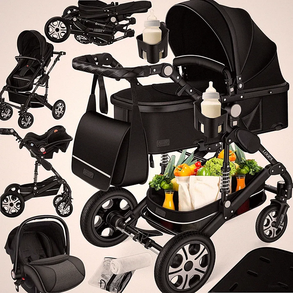 Loops 4 in 1 Kinderwagen Kombikinderwagen Set Buggy Babyschale ECE R129 Schwarz