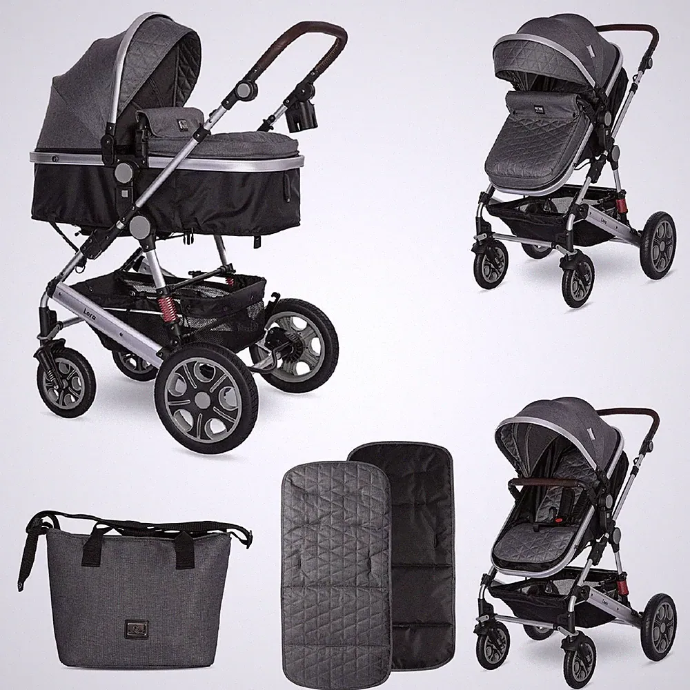 Lorelli Kinderwagen Lora faltbar Gummiräder Tragetasche Sportsitz Fußabdeckung