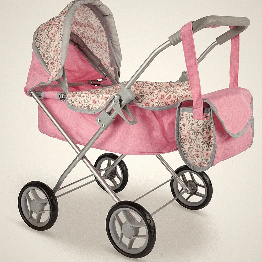 Malplay Puppenwagen klappbar Tiefer verstellbares Visier Rosa Blumen Motiv ab 3J