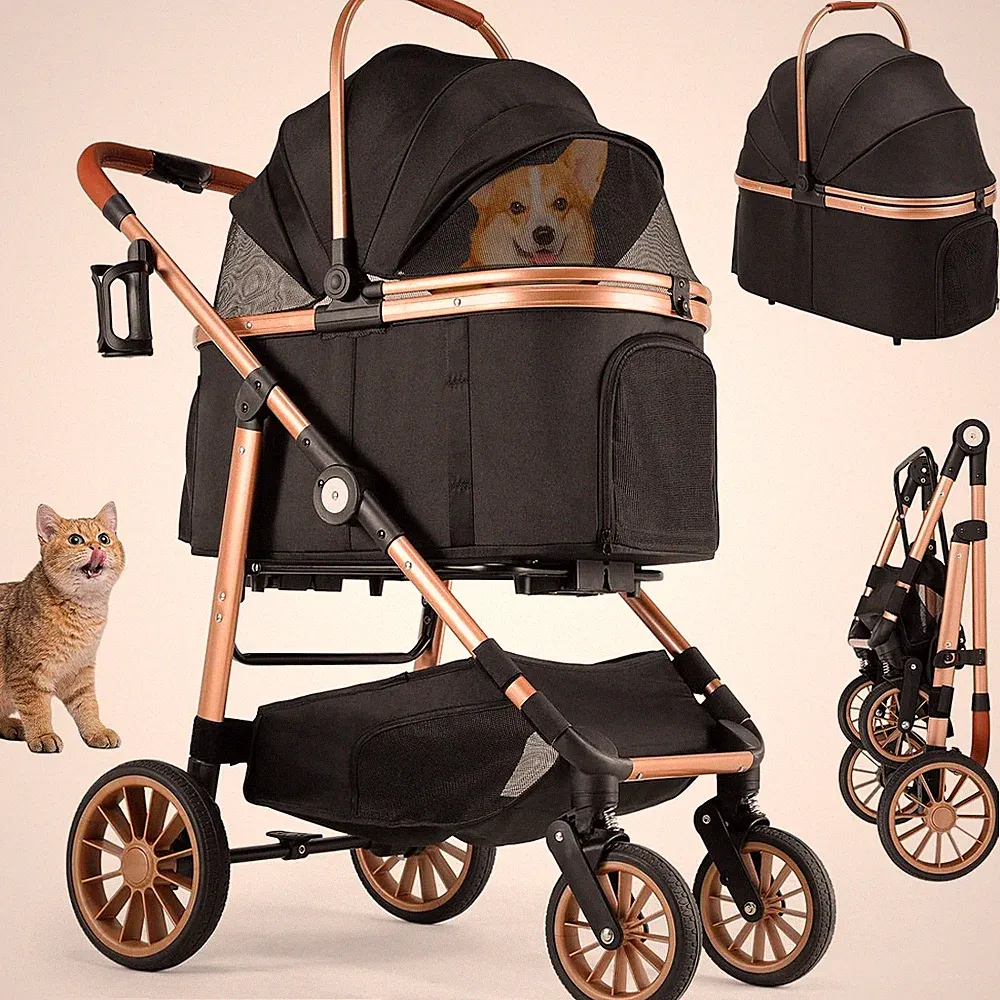 MAMIZO Hundewagen Faltbar 4-in-1 Hunde Buggy bis 25kg mit Getränkehalter