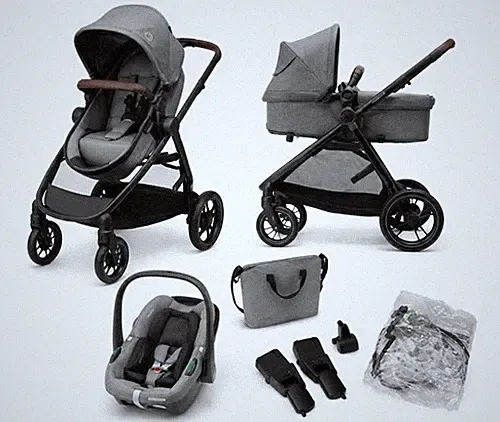 Maxi-Cosi Zelia S Trio Kinderwagen 3 in 1 Komplettset Grau - Bis 22Kg / Bis 4 J.