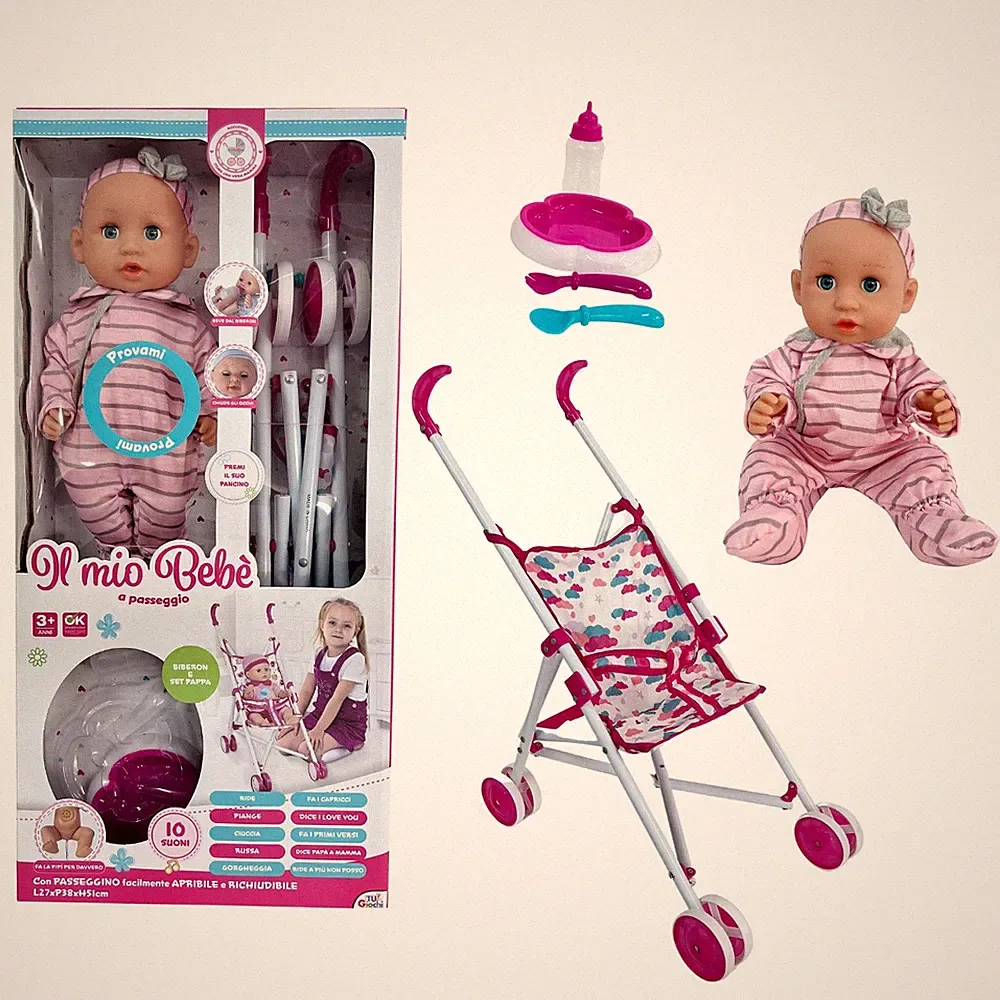 Mein Baby Babypuppe 35 cm rosa mit Kinderwagen und Pappa Set