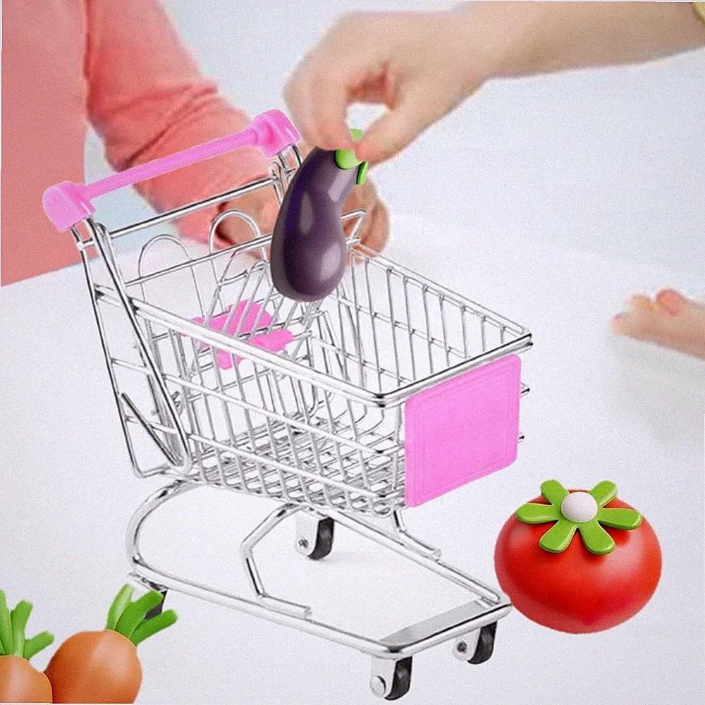 Mini Einkaufswagen Desktop Organizer Supermarkt Metall Handkarren Spielzeug