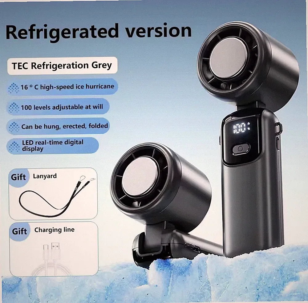 Mini USB Handventilator mit Kühlfunktion Faltbar Digital Display Outdoor Akku