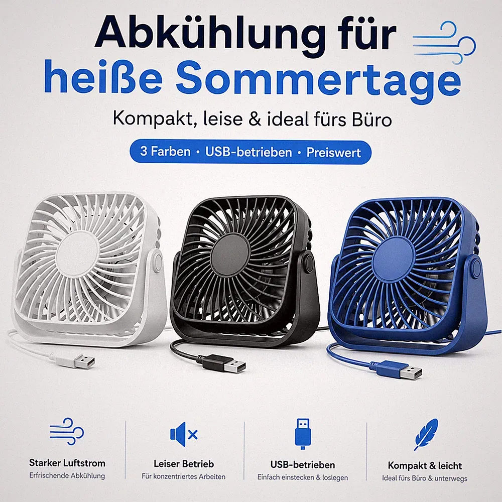 Mini Ventilator USB Leise Tischventilator Tragbar Büro Sommer Kühlung Günstig