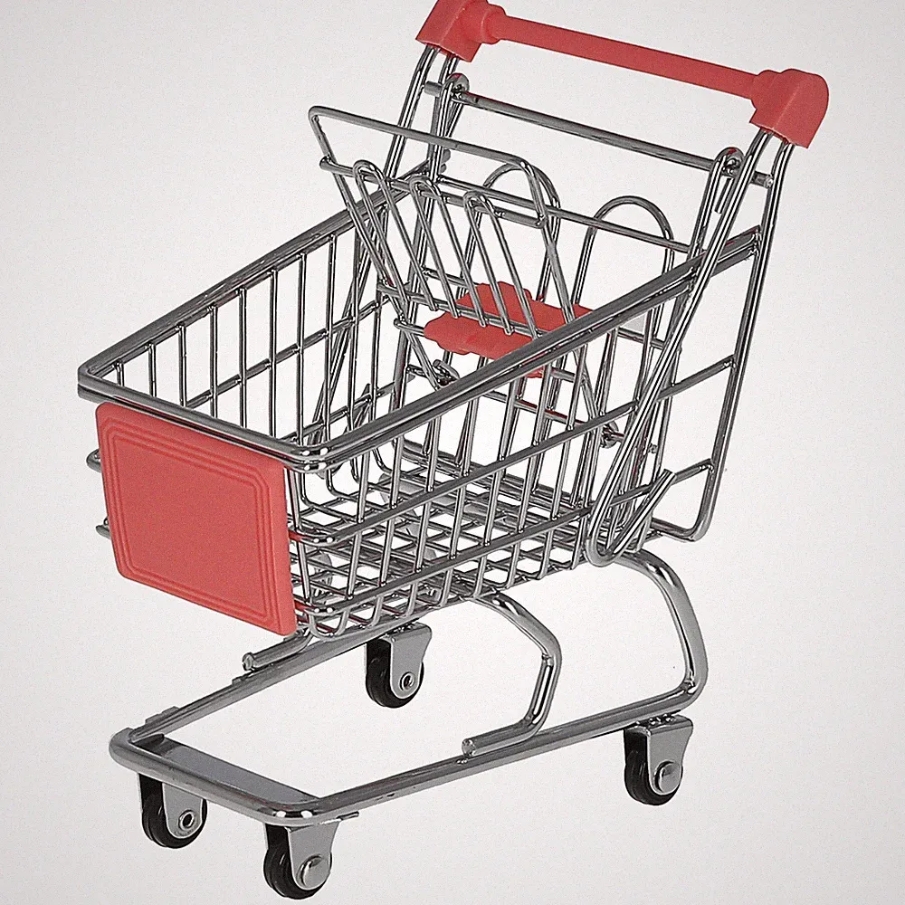 Miniatur Einkaufswagen 9,5x14x12 Silber Mini Supermarkt-Handwagen Spielzeug Deko