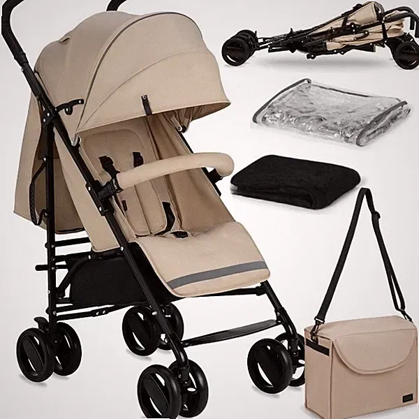 MoMi AKIRA Buggy Kinderwagen – Zusammenklappbar, Leicht 6,7 kg, Zubehör - Beige