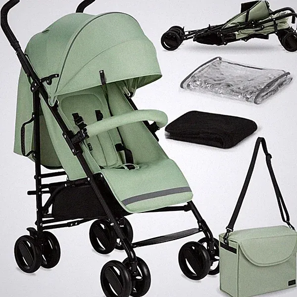 MoMi AKIRA Buggy Kinderwagen – Zusammenklappbar, Leicht 6,7 kg, Zubehör - Grün