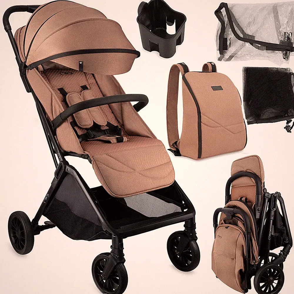 MoMi ANDREA Buggy Kinderwagen bis 22KG - Rucksack, Zubehör - Braun
