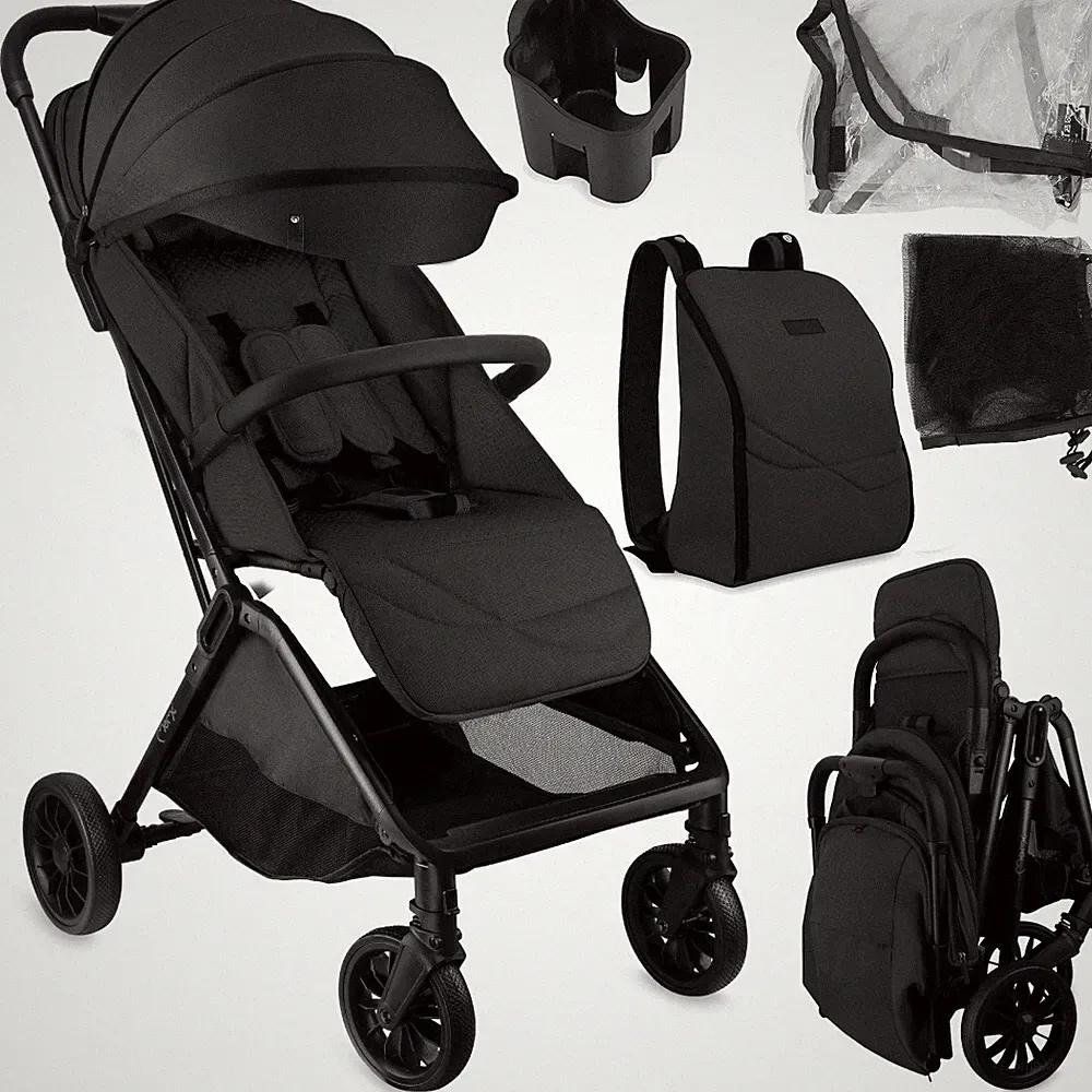 MoMi ANDREA Buggy Kinderwagen bis 22KG - Rucksack, Zubehör - Schwarz