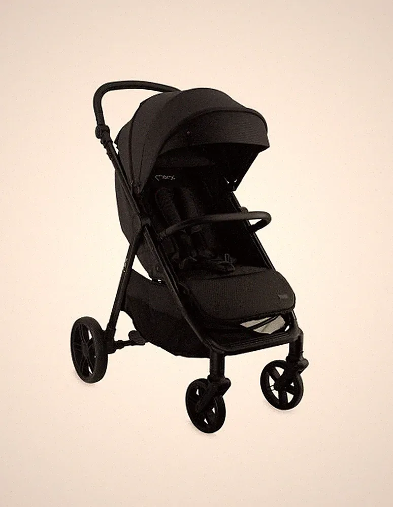 MoMi CLARA Kinderwagen in Schwarz - geräumig, verstellbarer Griff