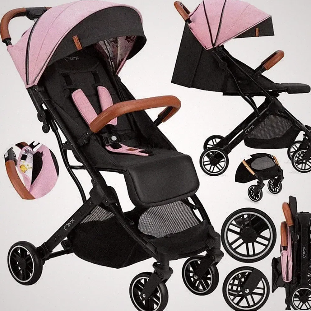 MoMi ESTELLE Kinderwagen Babyrute Ultrakompakt Leicht Faltbar Rosa