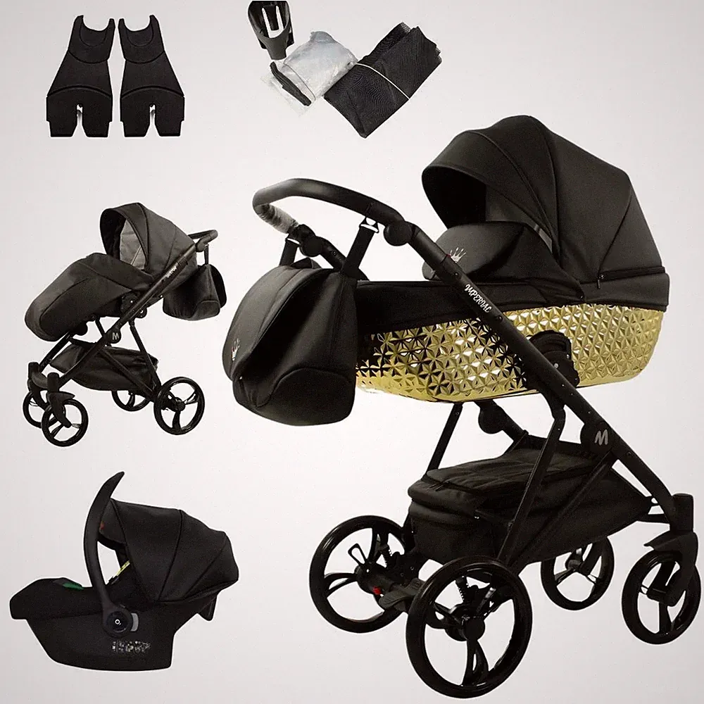 MOMMO IMPERIAL Kinderwagen 3in1 Öko-Leder – Cosmo I-Size-Sitz