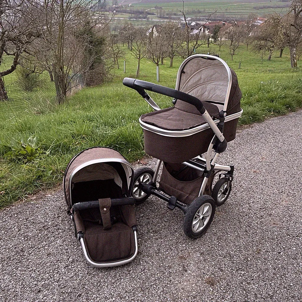Moon City Kinderwagen Set mit Babywanne und Aufsatz Farbe: Braun