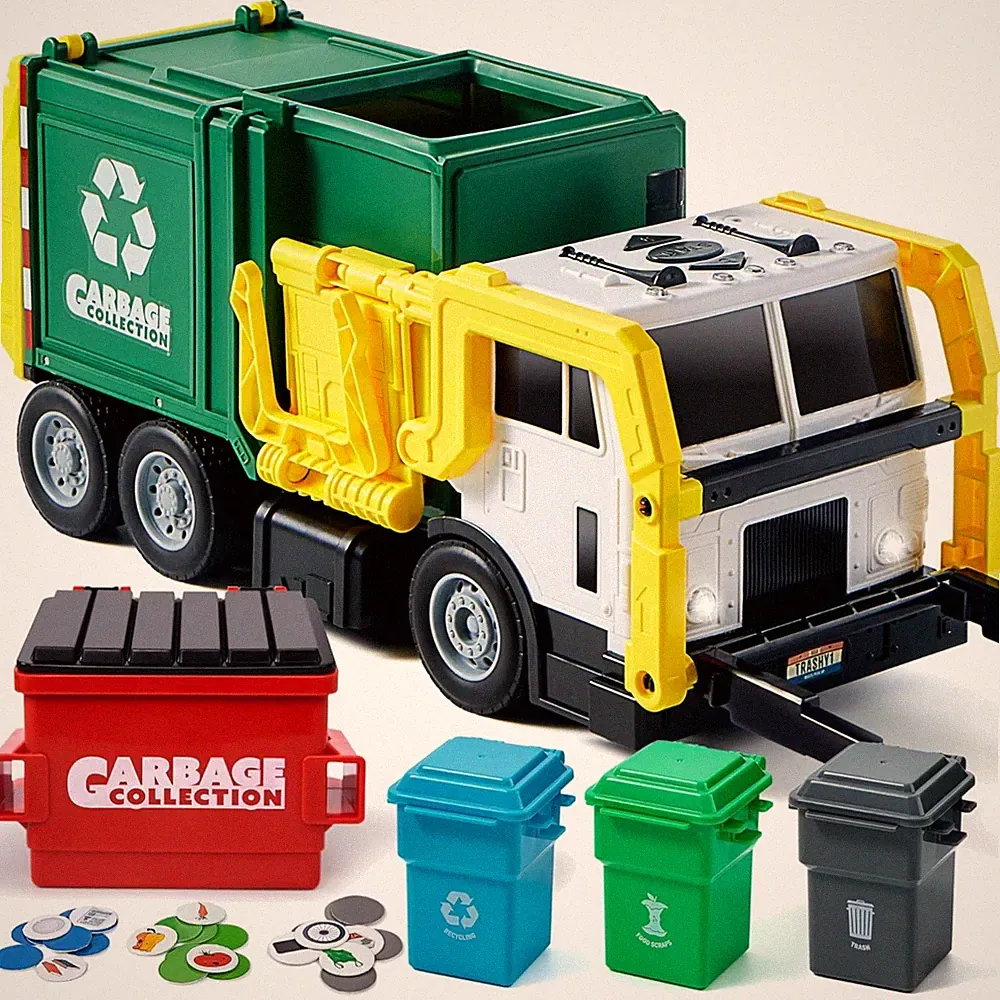 Müllauto Spielzeug Müllwagen Licht Sound Container 3 Mülleimer 40cm Kinder
