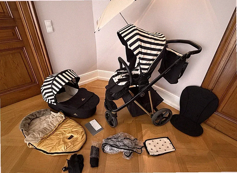 My Junior Vigo Kombikinderwagen Set schwarz/weiß mit Babywanne, Sportsitz