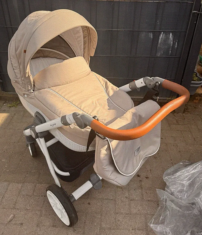 My Junior Vita2 Kombikinderwagen & Sportwagen, beige/grau, klappbar mit Fußsack