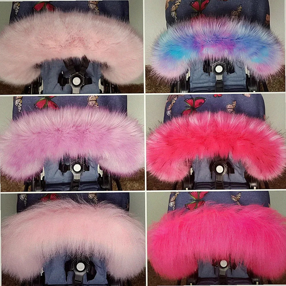 Neu Baby Kinderwagen Fell Kapuze Besatz Mädchen Farben Rosa Neugeborene Zubehör Winter Pelze