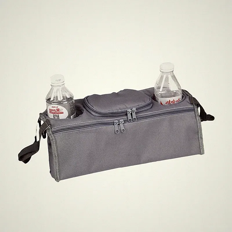 ORGANIZER Halter für Kinderwagen Flaschen TASCHE Doppelt BREIT Grau