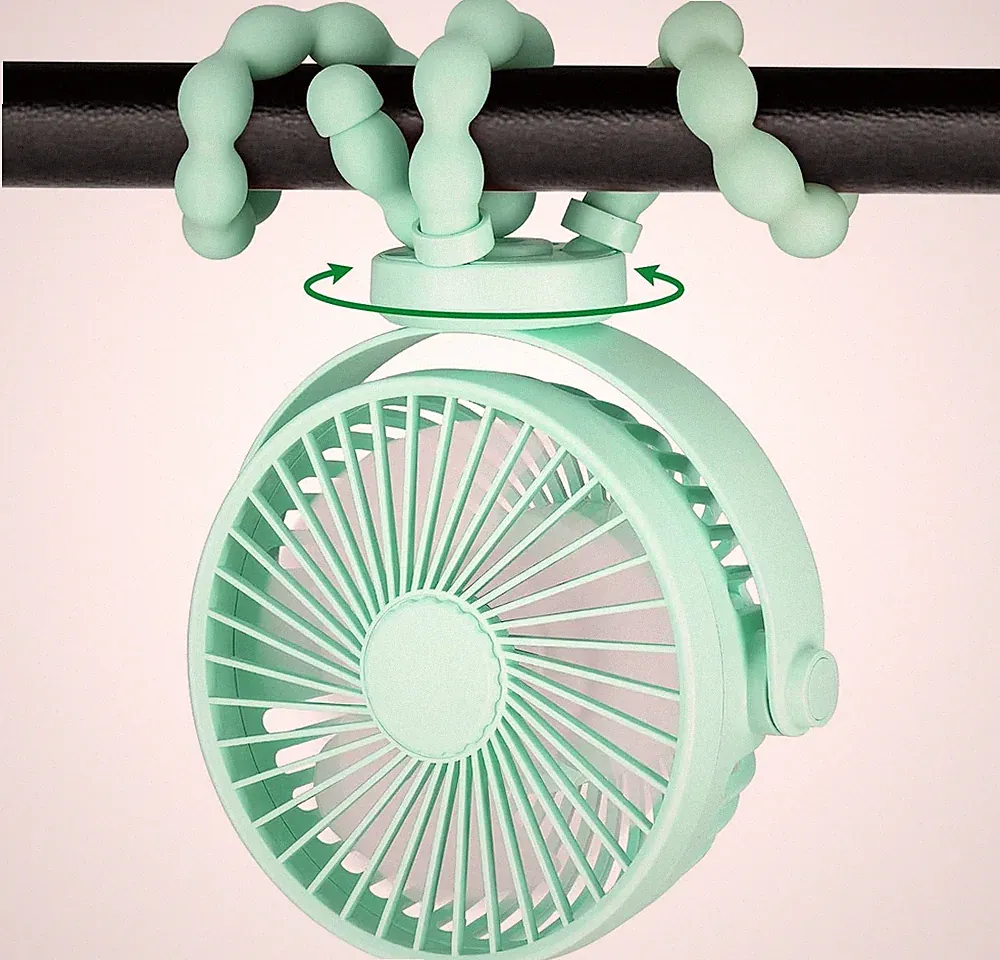 PaPaFboy Kinderwagen Ventilator Baby, Leise, 20H Laufzeit, 360°Drehbar, grün
