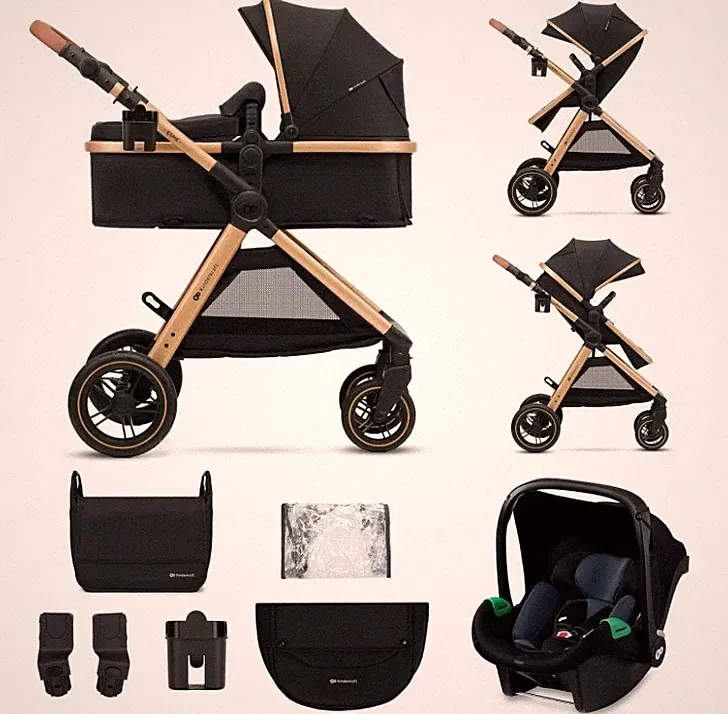 Pixini 3in1 Kinderwagen P9002 Schwarz Gold Babyschale Buggy Komplettset Neu